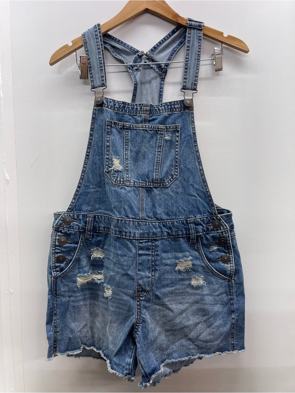 Natural Reflections Distressed Blue Denim‎ Short Overalls